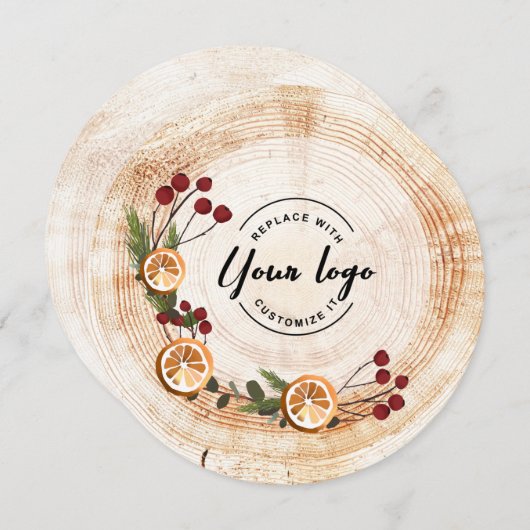 ロゴ企業の木の樹皮クリスマスホリー シーズンカード (正面/裏面)