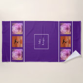 ロゴ企業の紫の写真コラージュ ビーチタオル (正面)