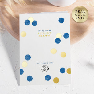 ロゴ企業の青モダン金ゴールドハッピーバースデー 箔グリーティングカード