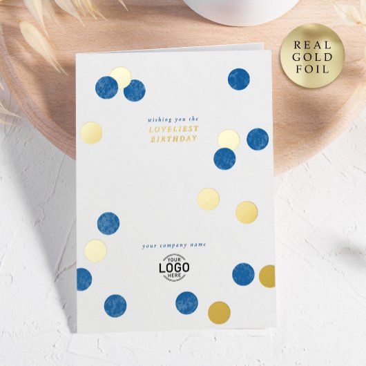 ロゴ企業の青モダン金ゴールドハッピーバースデー 箔グリーティングカード
