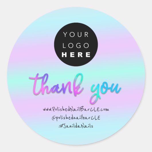 ロゴ会社名サンキューブルーショッピングピンク ラウンドシール (正面)