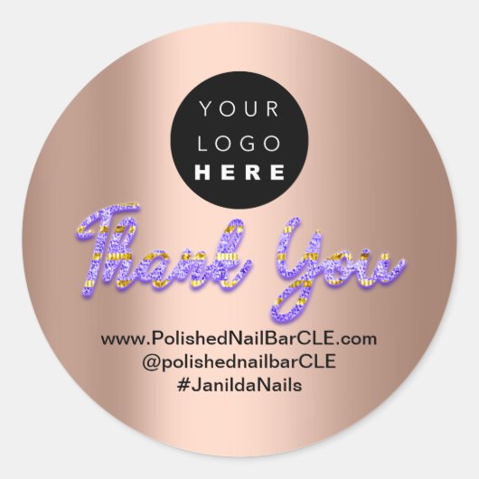 ロゴ会社名感謝ショッピンググリッタープル ラウンドシール (正面)