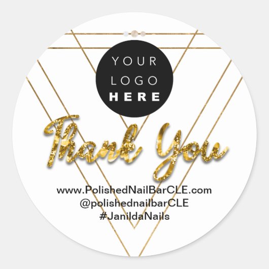 ロゴ会社名感謝ショッピンググリッター金ゴールド ラウンドシール (正面)