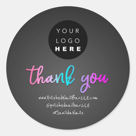 ロゴ会社名感謝ショッピンググレー ラウンドシール (正面)