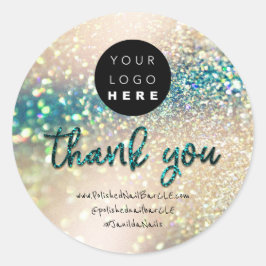 ロゴ会社名感謝ショッピングティール（緑がかった色）グリッター ラウンドシール