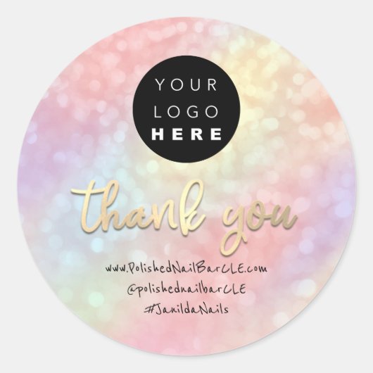 ロゴ会社名感謝ショッピングバラゴールデン ラウンドシール (正面)