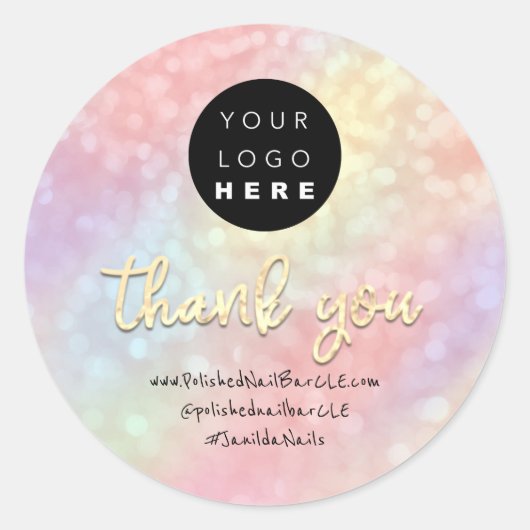 ロゴ会社名感謝ショッピングバラ金ゴールド ラウンドシール (正面)