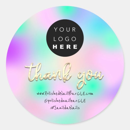 ロゴ会社名感謝ショッピングピンクブルー ラウンドシール (正面)