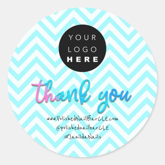 ロゴ会社名感謝ショッピングホワイトブルー ラウンドシール (正面)