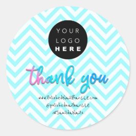 ロゴ会社名感謝ショッピングホワイトブルー ラウンドシール