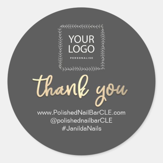 ロゴ会社名感謝ショッピング金ゴールドグレー ラウンドシール (正面)