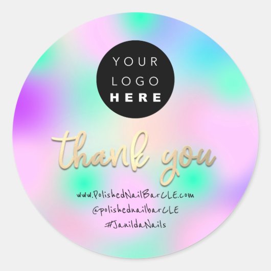 ロゴ会社名感謝ショッピング金ゴールドピンク ラウンドシール (正面)