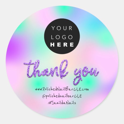 ロゴ会社名感謝ショッピング金ゴールド紫 ラウンドシール (正面)