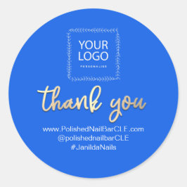 ロゴ会社名感謝ショッピング金ゴールド青 ラウンドシール