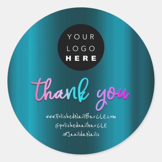 ロゴ会社名感謝ショッピングDark Blue ラウンドシール (正面)