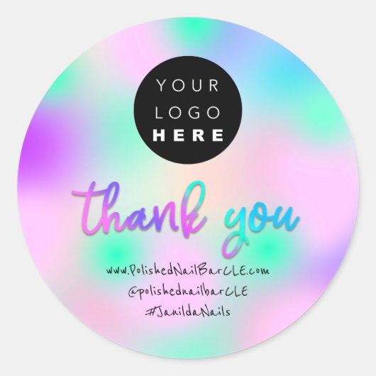 ロゴ会社名感謝ショッピングHoligraphBlue ラウンドシール (正面)