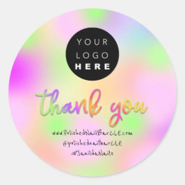 ロゴ会社名感謝ショッピングHoligraphPink ラウンドシール