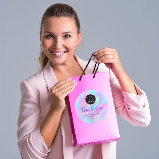 ロゴ会社名感謝Holigraph Pastel Pink ラウンドシール