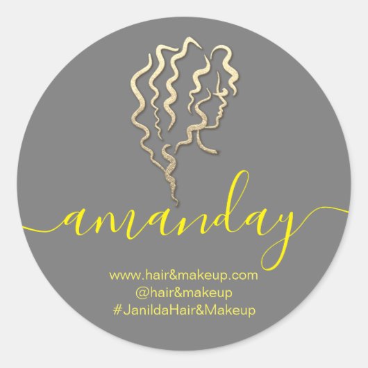 ロゴ会社名美しいスタジオグレーイエロー ラウンドシール (正面)