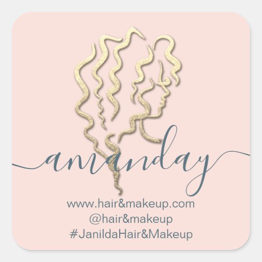 ロゴ会社名美しいスタジオバラ金ゴールド スクエアシール (正面)