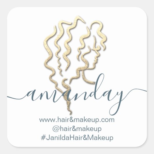 ロゴ会社名美しいスタジオホワイト金ゴールド スクエアシール (正面)