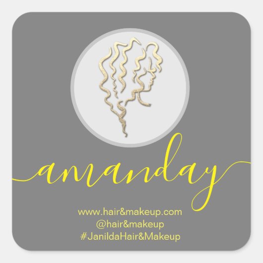 ロゴ会社名美容院メイクアップグレー スクエアシール (正面)