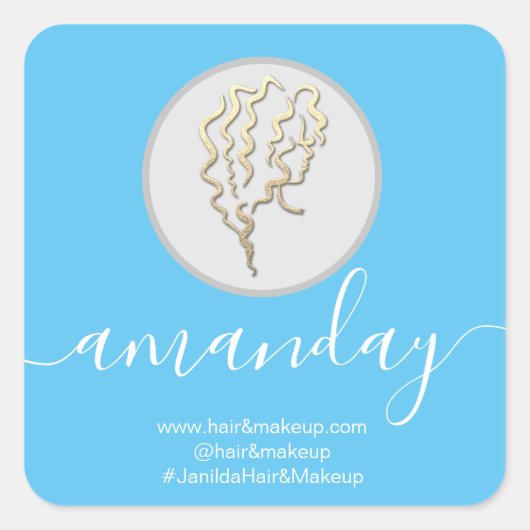 ロゴ会社名美容院メイクアップブルー スクエアシール (正面)