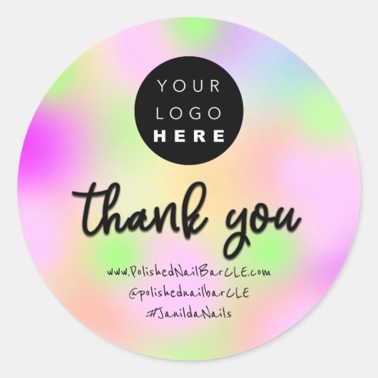 ロゴ会社名Thank YouショッピングHographic ラウンドシール (正面)