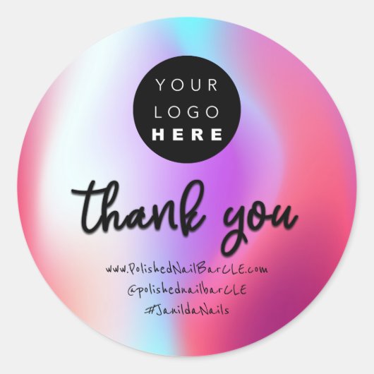 ロゴ会社名Thank YouショッピングHographic ラウンドシール (正面)