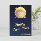 ロゴ会社金ゴールドブルー新年ホリデーカード シーズンカード (スタンド正面)