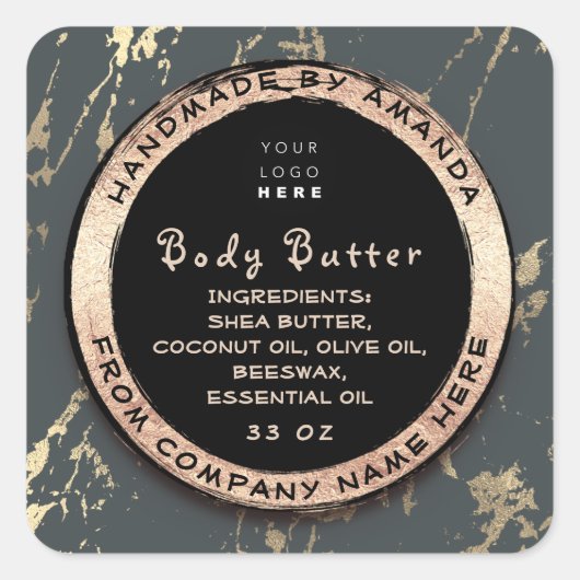 ロゴ体バールムバター化粧品金ゴールドフレームグレー スクエアシール (正面)