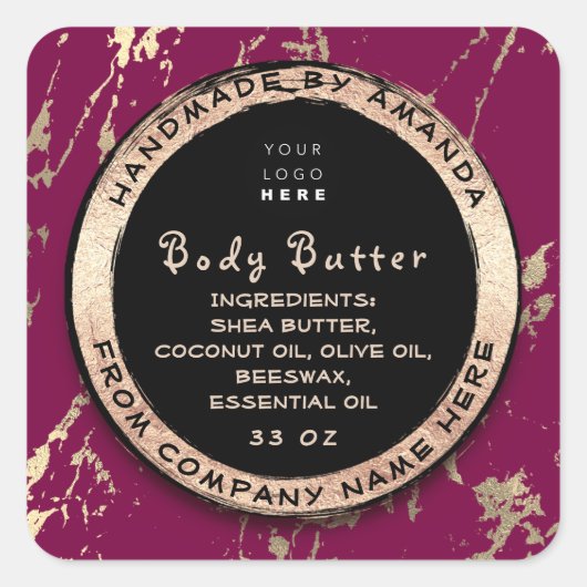 ロゴ体バールムバター化粧品金ゴールドフレームベリー スクエアシール (正面)