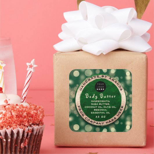 ロゴ体バールムバター化粧品金ゴールド紙吹雪グリー スクエアシール (パーティー)