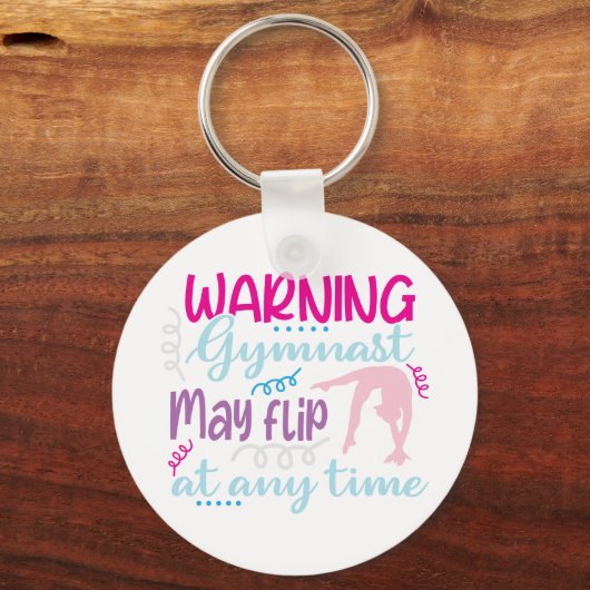 ロゴ体操おもしろい女の子ピンクのブルーは可愛いフリップするかもしれない キーホルダー (正面)