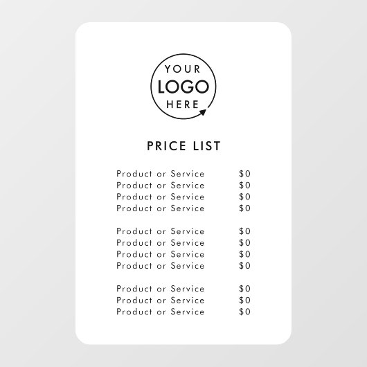 ロゴ価格表 | ビジネス モダン ミニマル 白 ウィンドウサイン (シート)