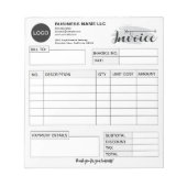 ロゴ入りカスタム請求書フォーム、グレー スモールビジネス ノートパッド (正面)
