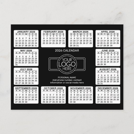 ロゴ入りカレンダー 連絡先情報 ポストカード (正面)