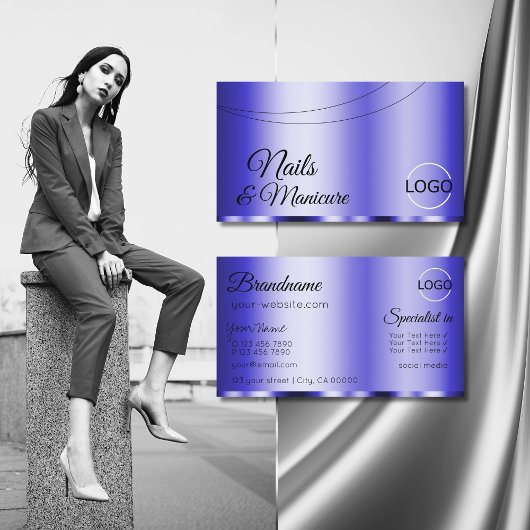 ロゴ入りシマーリーブルーモダングラマラス 名刺