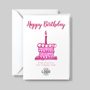 ロゴ入りシンプルなピンクのクレヨンケーキの誕生日 カード