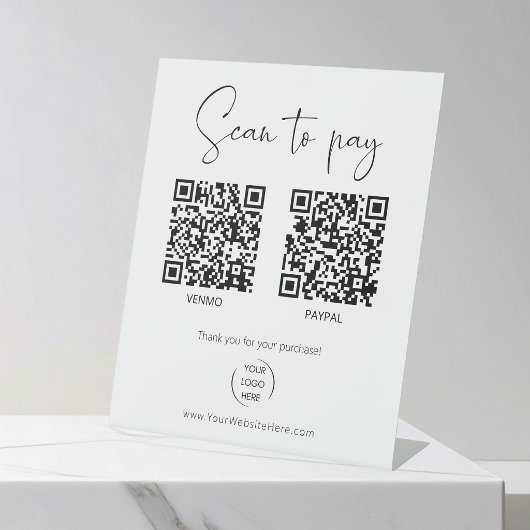 ロゴ入りシンプルな2つのQRコード「スキャンして支払う」 台座サイン