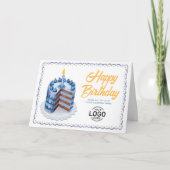ロゴ入りビッグブルーヴィンテージケーキ ビジネス 誕生日 カード (正面)