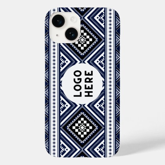 ロゴ入りブラック抽象民族幾何学模様 Case-Mate iPhoneケース (裏面)