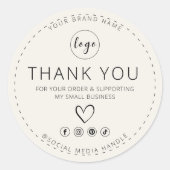 ロゴ入りベージュステッカーご注文ありがとうございます ラウンドシール (正面)