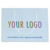 ロゴ入りライトブルーの12.5インチビジネスギフトバッグ ラージペーパーバッグ (正面)