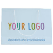 ロゴ入りライトブルーの12.5インチビジネスギフトバッグ ラージペーパーバッグ (裏面)