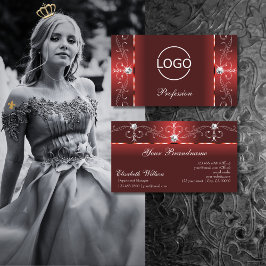 ロゴ入りラビー赤い四角い宝石で目を引く 名刺