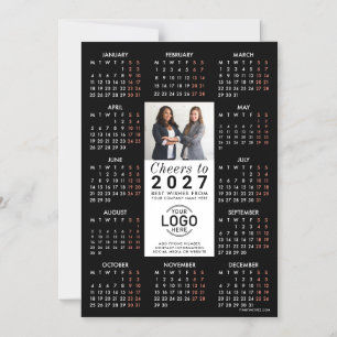 ロゴ入り写真情報ブラックカレンダー2027マグネットカード マグネット招待状