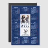 ロゴ入り写真情報ブルーカレンダー2027マグネットカード マグネット招待状 (正面/裏面)