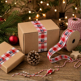 ロゴ入り赤ギンガムチェックのクリスマスパッケージ サテンリボン
