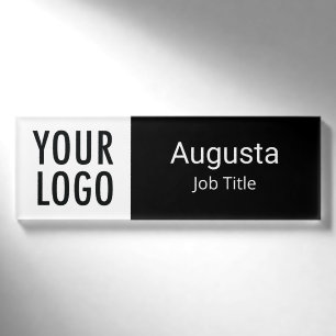 ロゴ入り黒白アクリル製マグネット式ネームタグ 名札